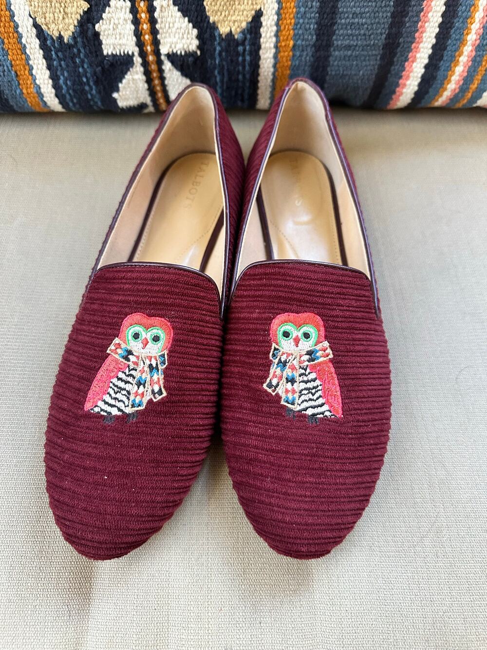 Talbots Women’s Corduroy Embroidered Owl Holiday Loafers Size 10.5